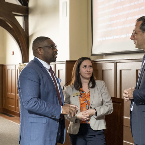 Image of Kendell Monk, Kristen Gallo and Provost Gregory Mandel.