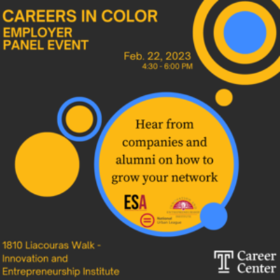 Careers in Color employer event with yellow circles surrounded by blue circles