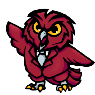 red owl in a suit with arms raised